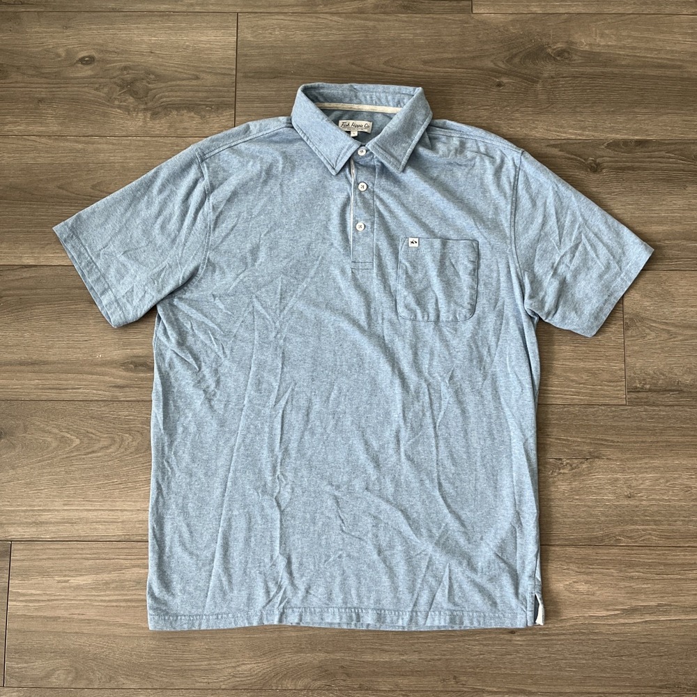 Fish Hippie Co Polo Shirt Mens L Short Sleeve Light Blue Heather